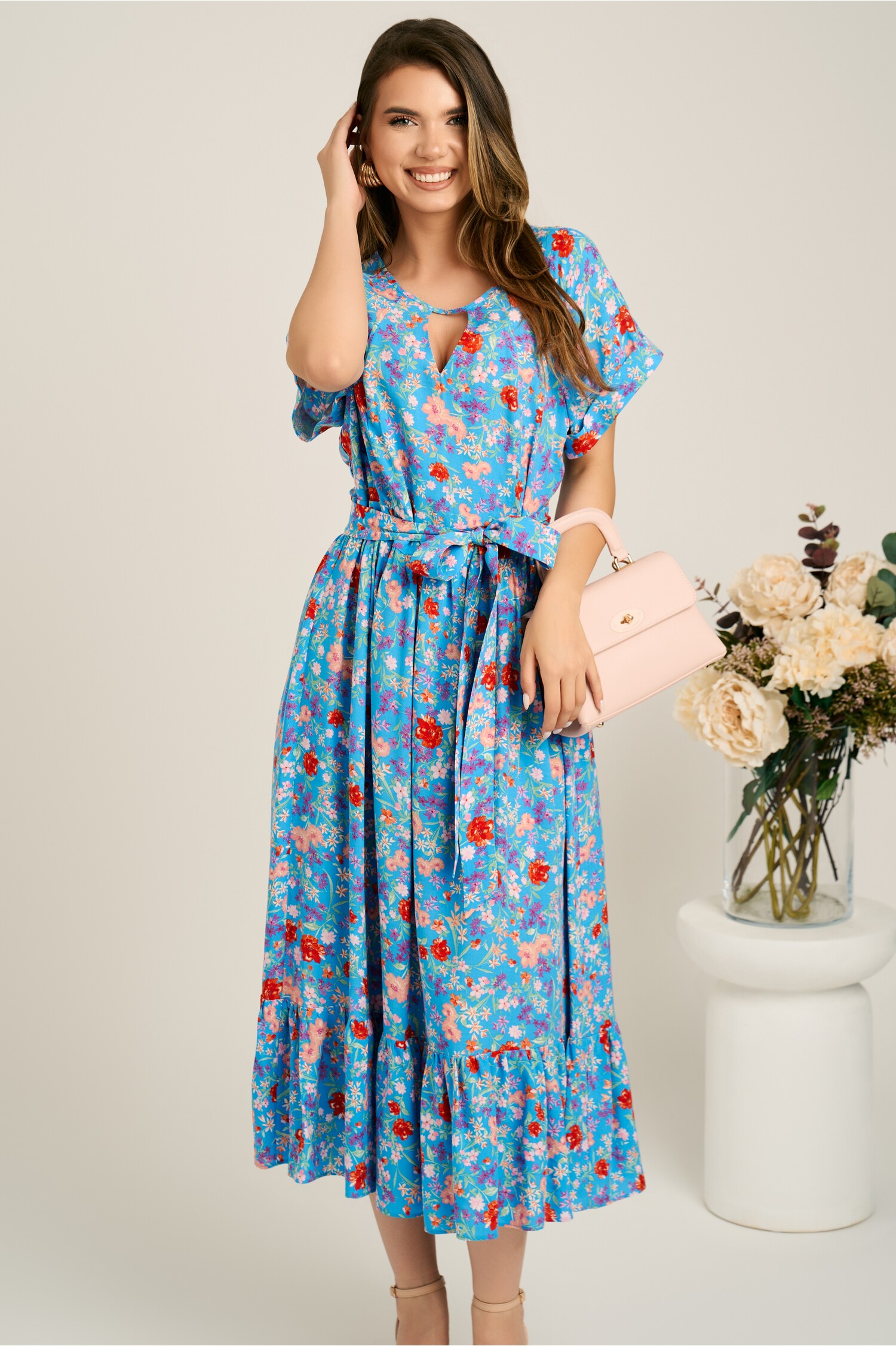 Rochie midi viscoză cu flori - Eleganță maximă