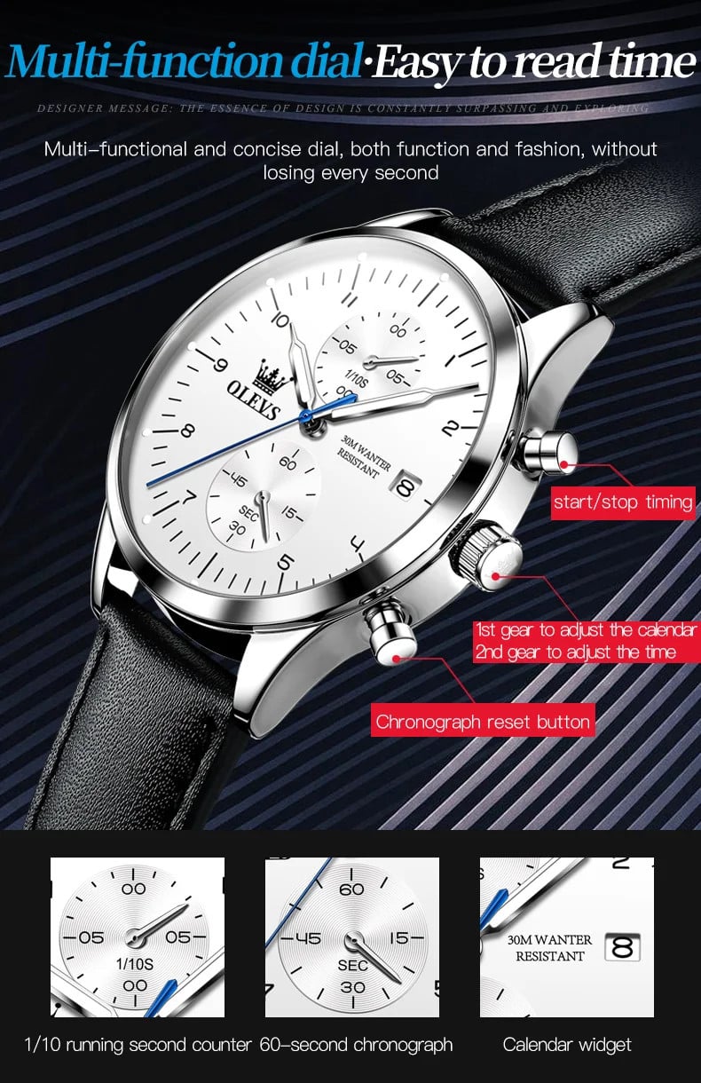 Olevs CS1662 - Ceas Elegant Barbatesc din Piele - imagine 4