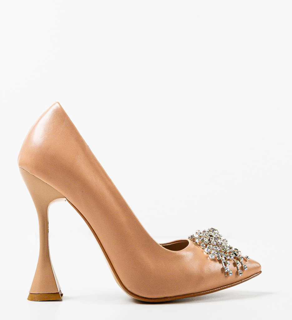 Pantofi Dama Yerer Nude cu Toc Elegant - imagine 4