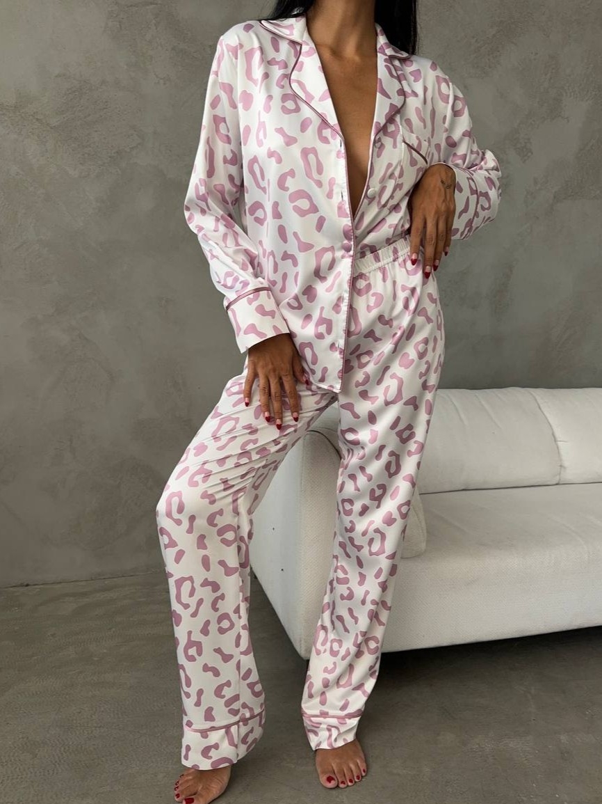 Pijama Dama Delis 2 Piese Roz Leopard - imagine 6