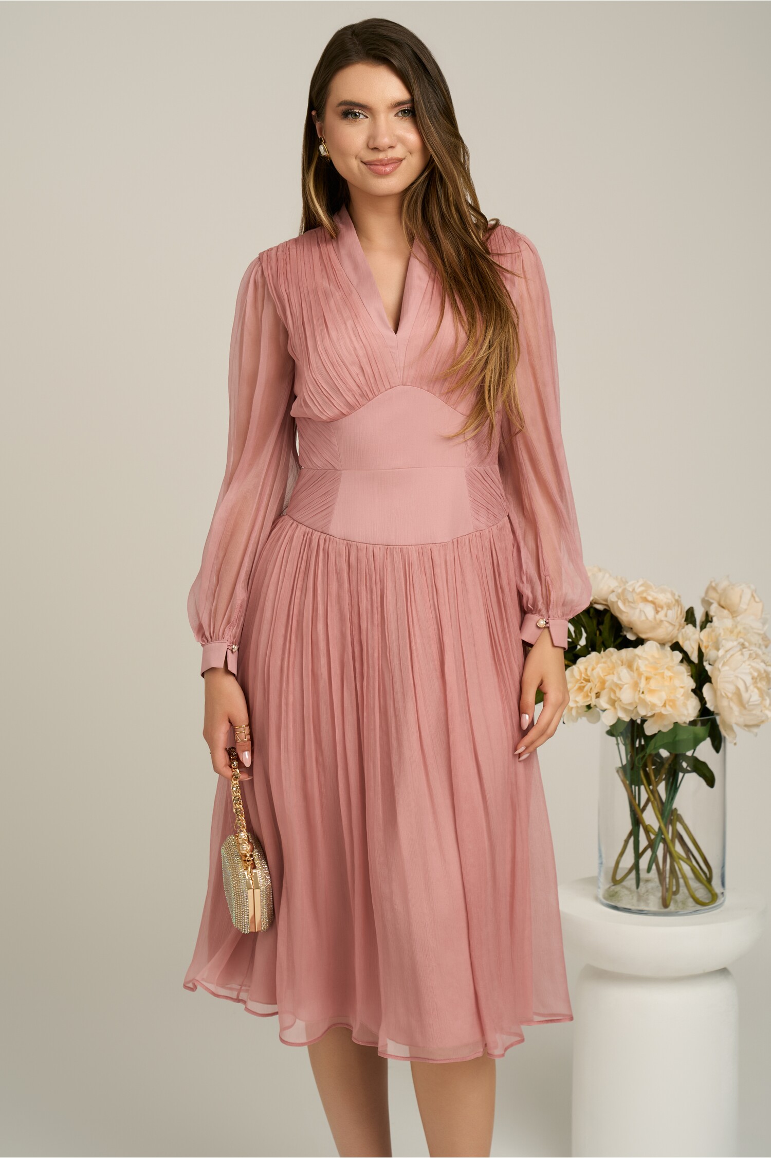 Rochie Leonard Mătase Naturală Roz Eleganta