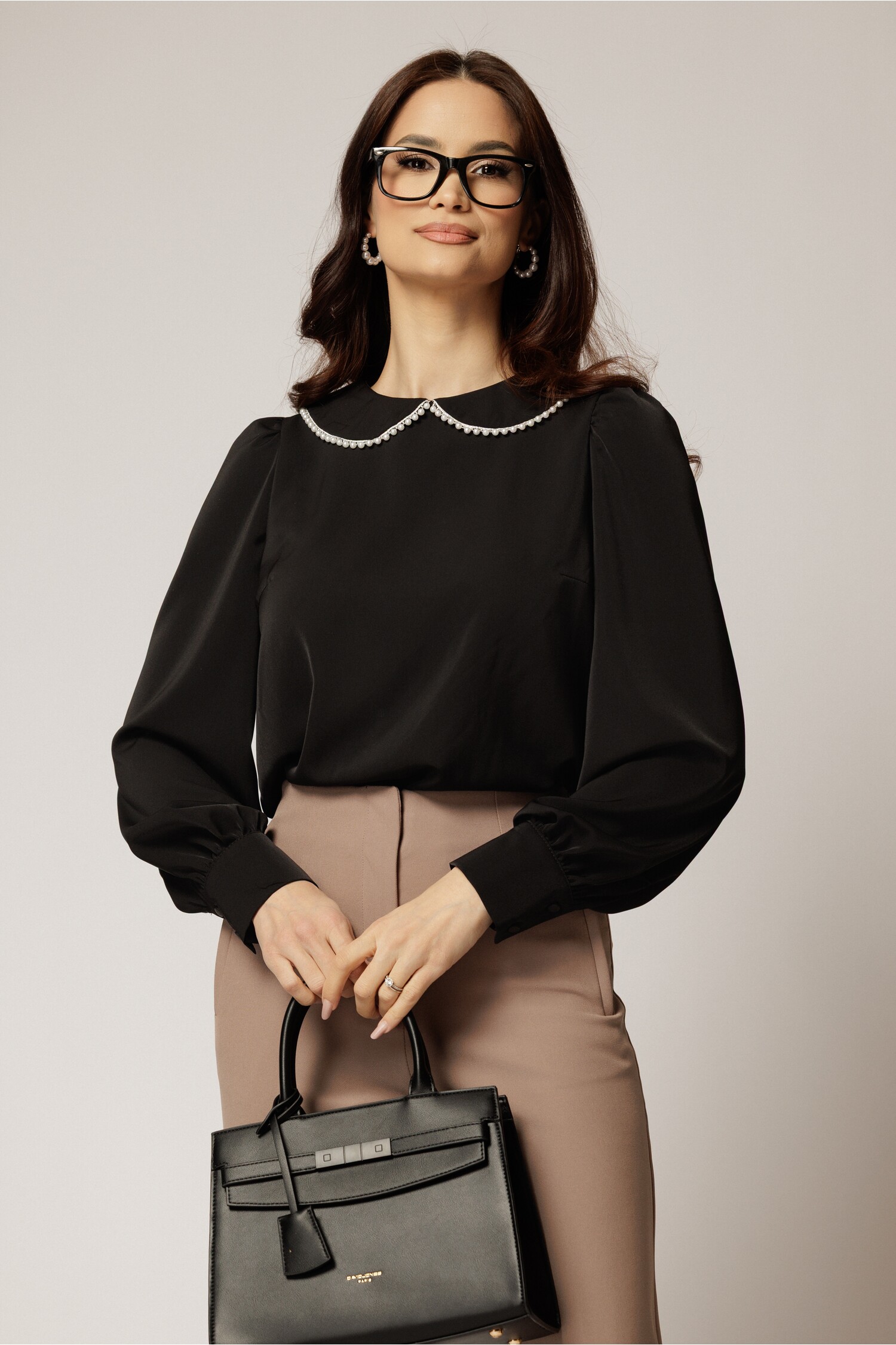 Bluză Neagră DY Fashion Elegantă cu Guler Perlat