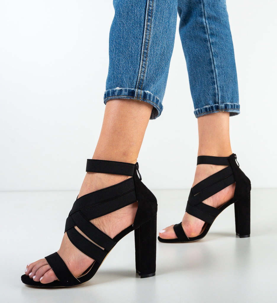 Sandale Iaroll Negre Elegante cu Toc - imagine 4