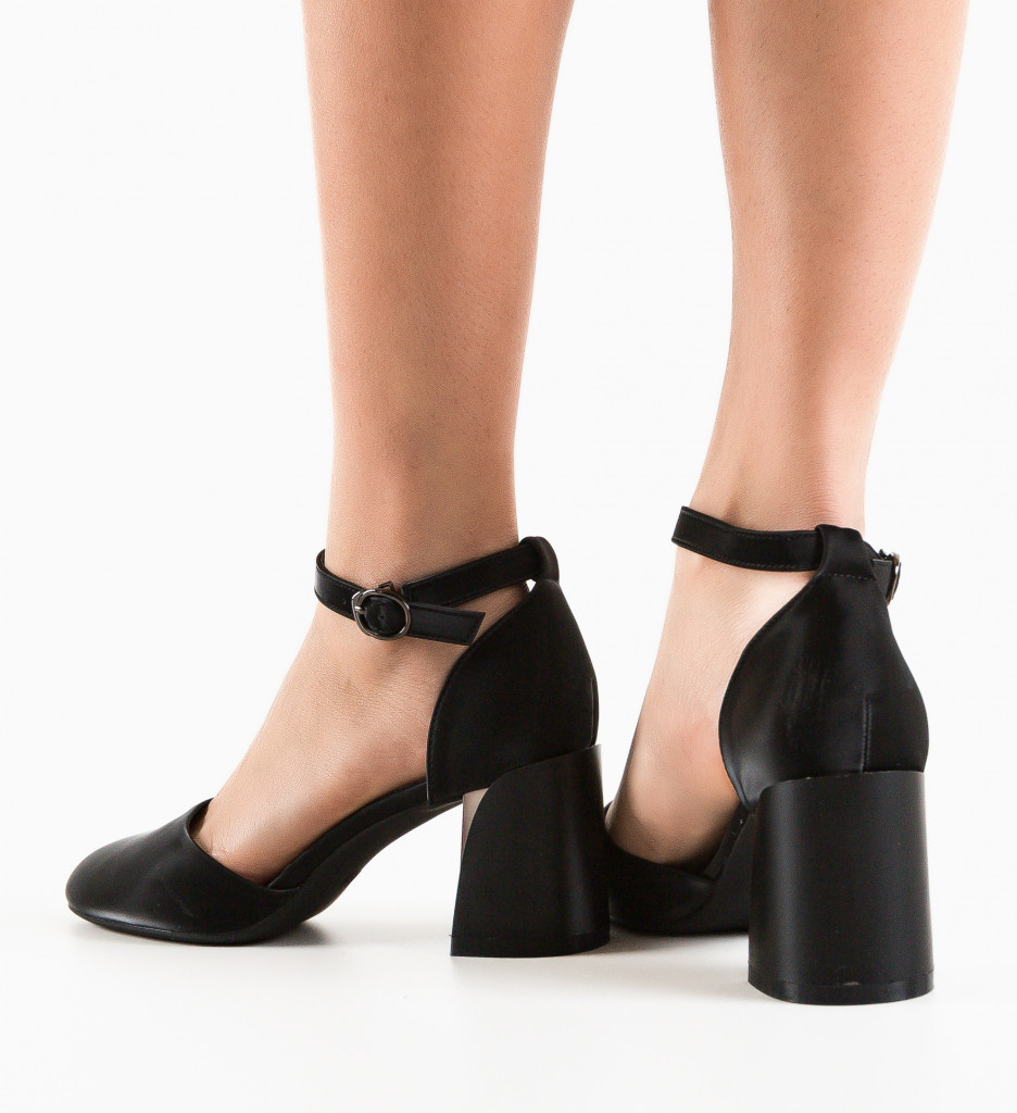 Pantofi Derosa negri eleganți cu toc - imagine 2
