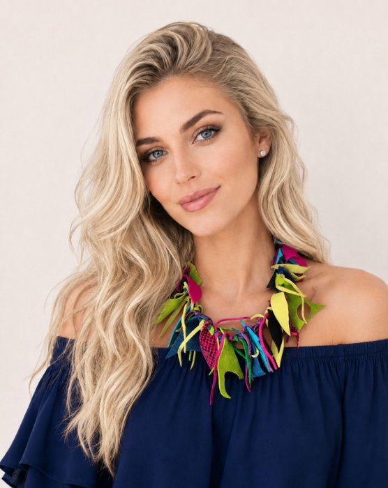 Colier multicolor  handmade din piele naturala