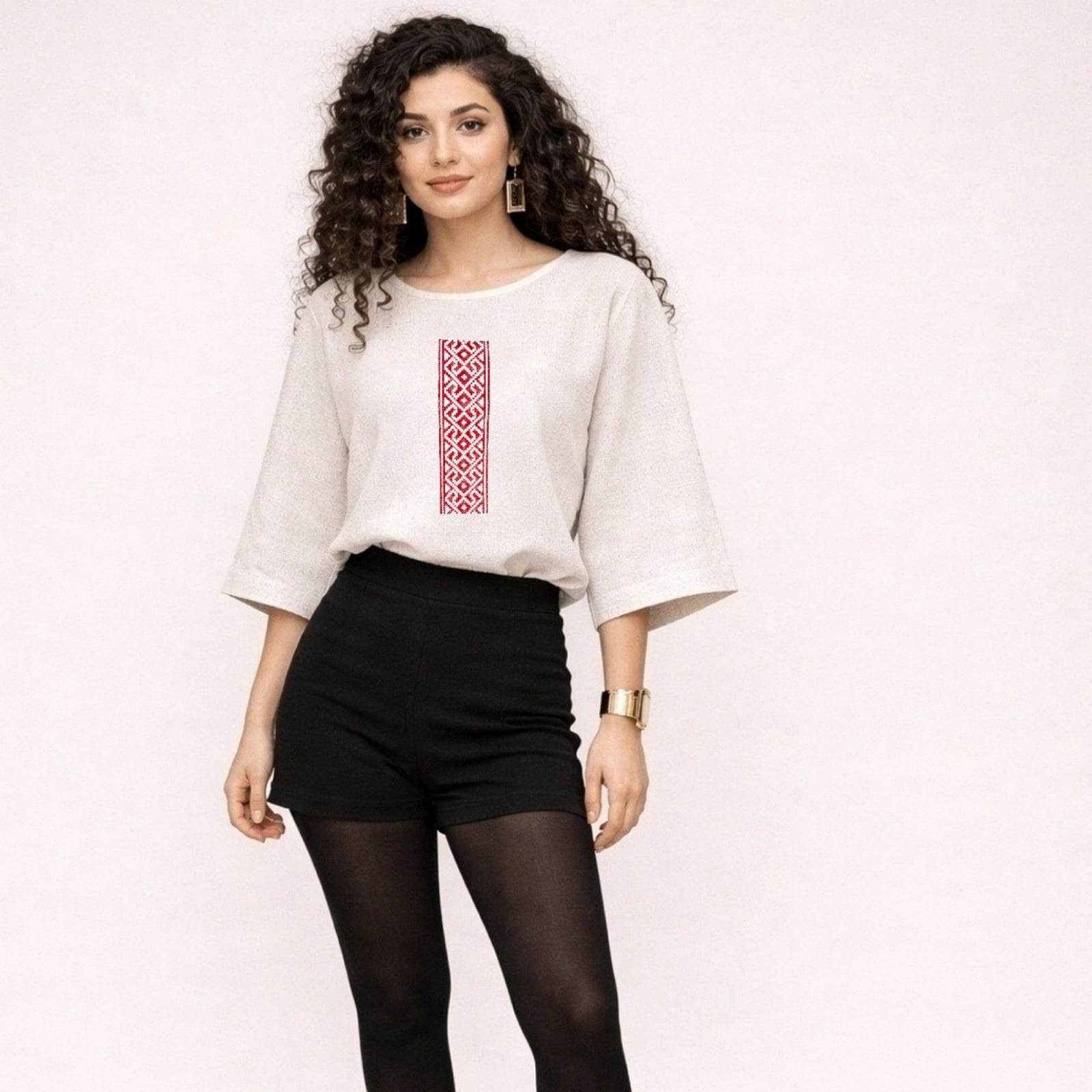 Bluza Boho din bumbac alb inspiratie traditionala, Maini in Sold