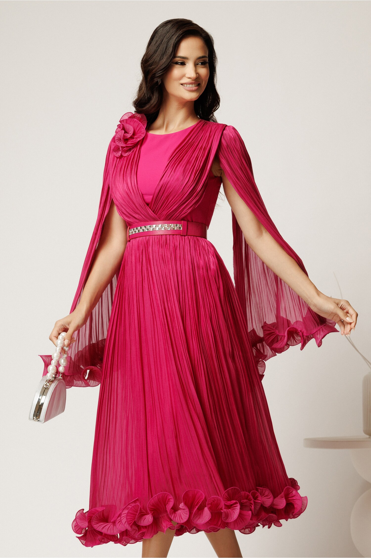 Rochie Midi Fucsia Eleganta pentru Cununie Civila
