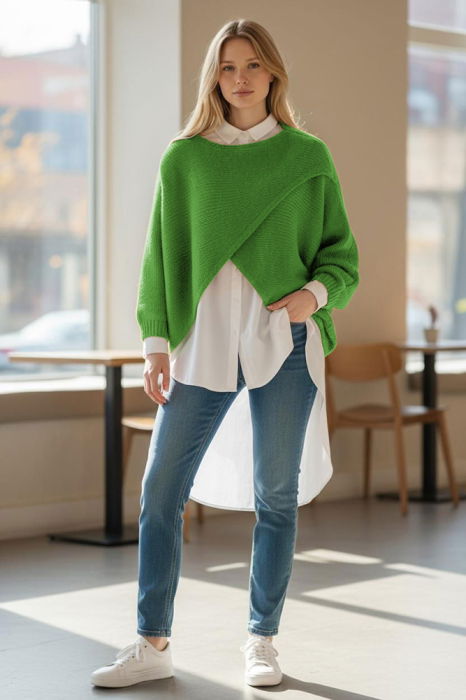 Poncho Verde Praz Shopika | Stil Elegant & Confort