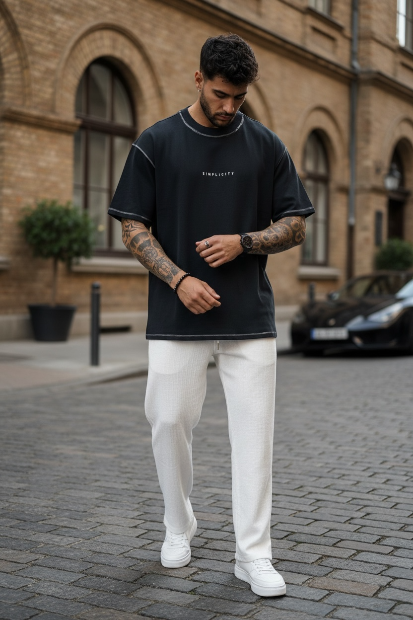 Tricou barbati  negru  oversize  premium Y218 11-3.2