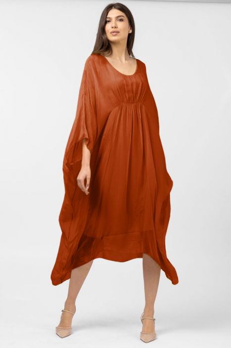 Rochie Shopika matase | Eleganta caramiziu