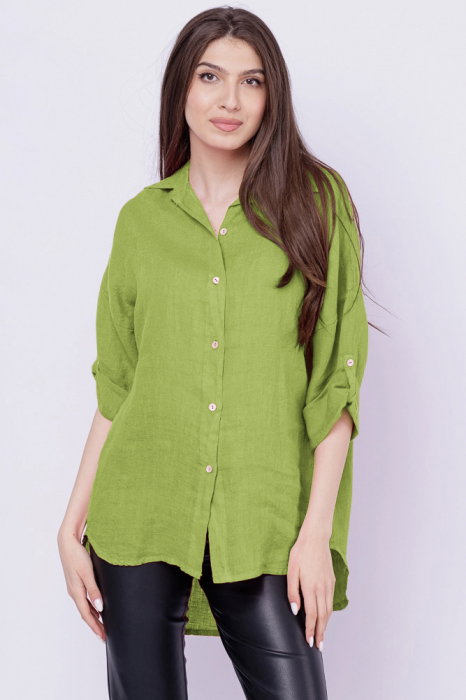 Cămașă verde oliv din in, Shopika