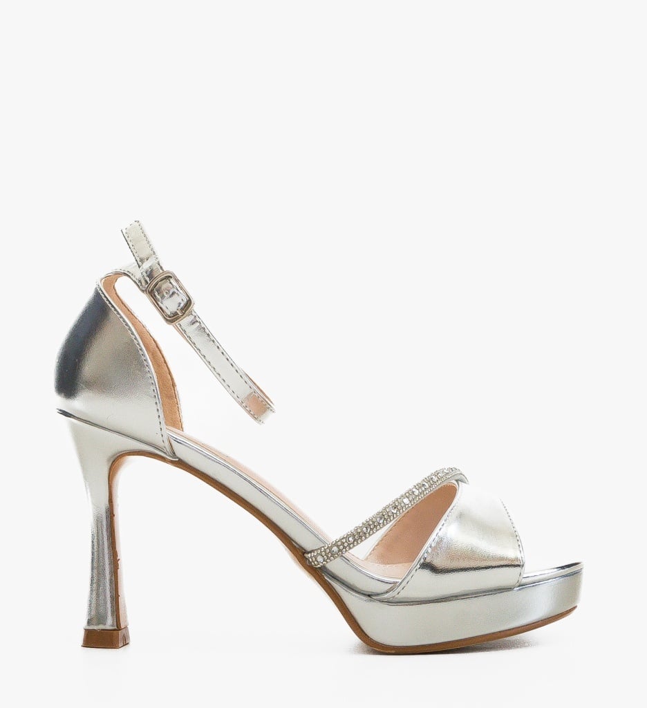 Sandale Dama Argintii Elegante cu Toc - imagine 2