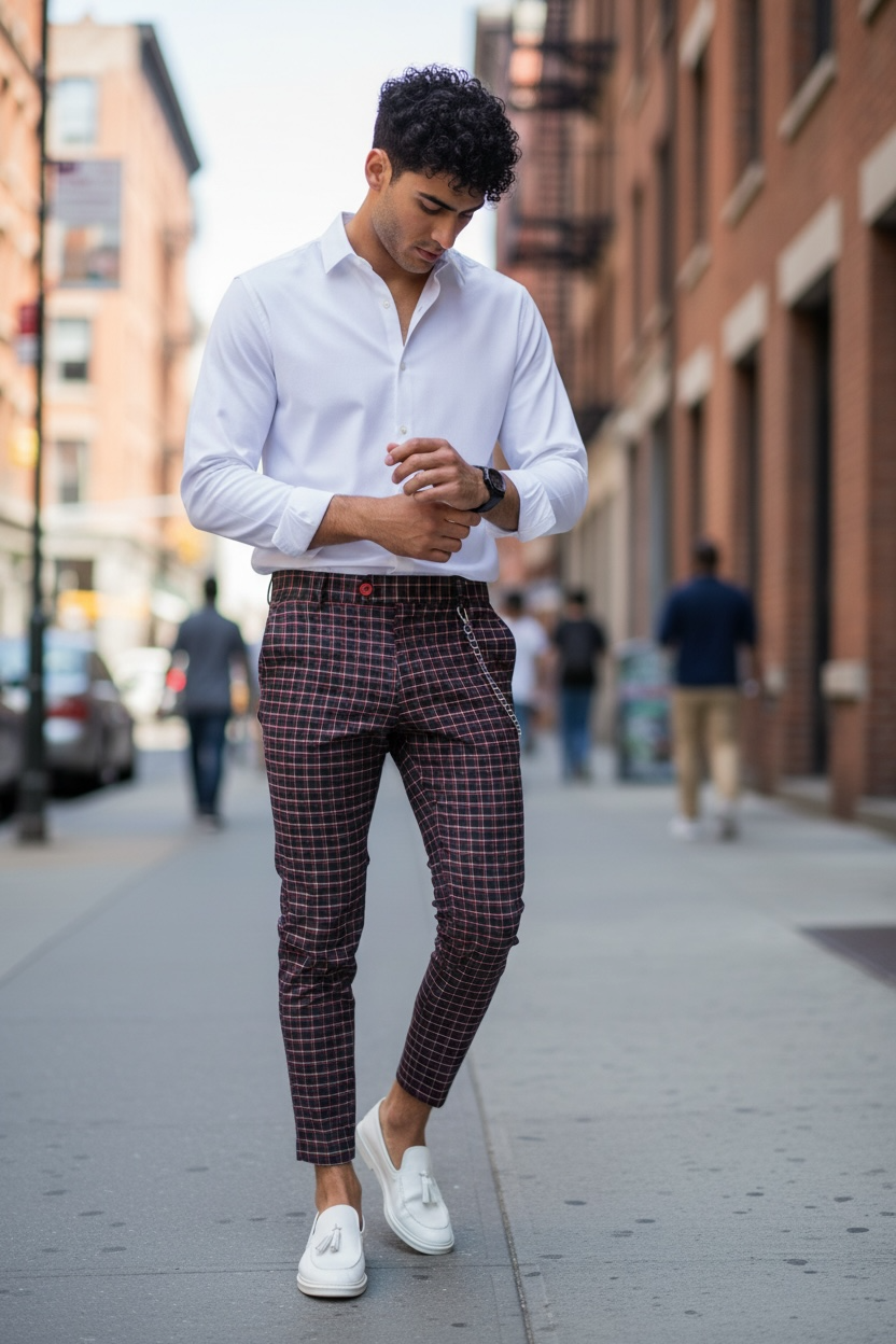 Pantaloni Eleganti Barbati Carouri Bumbac - imagine 2