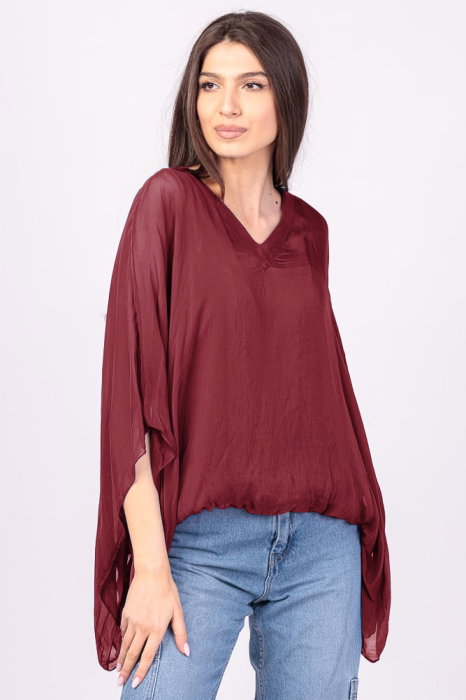 Bluza Bordo Mătase și Vascoză Shopika