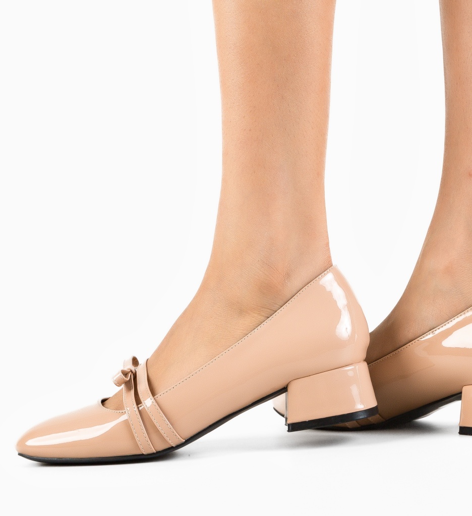 Pantofi dama Tospe Bej cu toc elegant - imagine 3