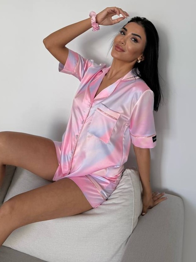 Set Pijama Delis 2 Piese Satin Sidefat cu Nasturi - imagine 2