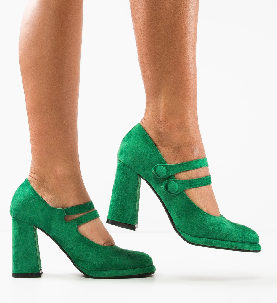 Pantofi Dama Verzi Vintage, Toc Elegant - imagine 3
