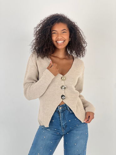 Pulovers Miss Poem Bej | Design Oversize Modern