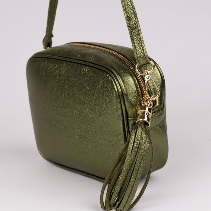 Shopika Geanta Crossbody Verde Metalizat Piele