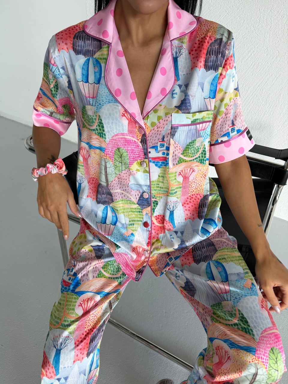 Set Pijama Dama 2 Piese Delis cu Nasturi, Satin Mat - imagine 7
