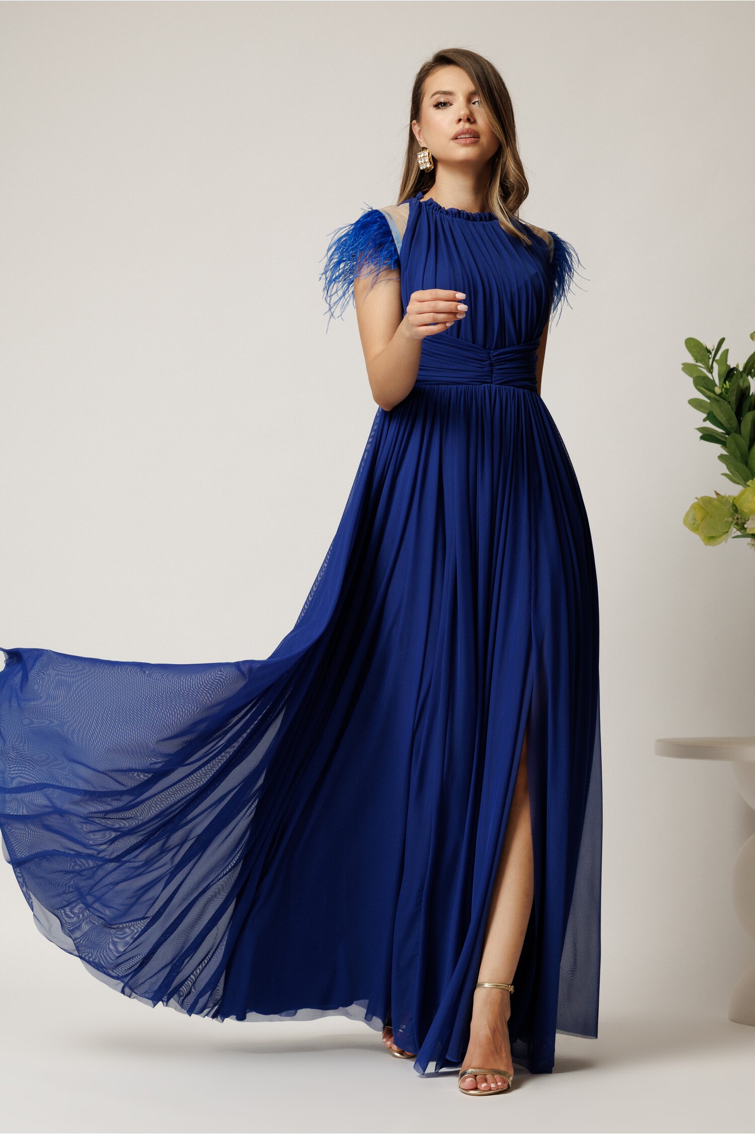 Rochie Albastră cu Pene DY Fashion