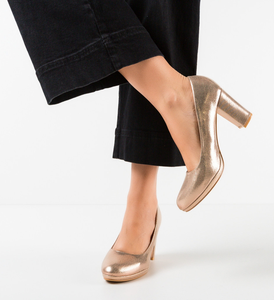 Pantofi Dama Auri cu Toc Eleganti Izpo - imagine 2