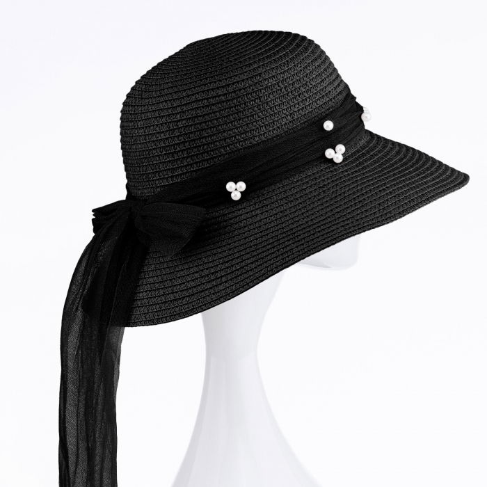 Pălărie neagră cu perle Shopika | Elegantă