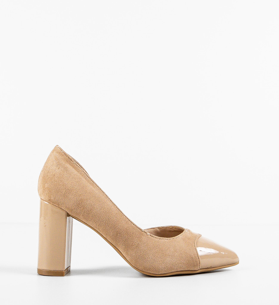 Pantofi Dama Bej Eleganți cu Toc - imagine 5