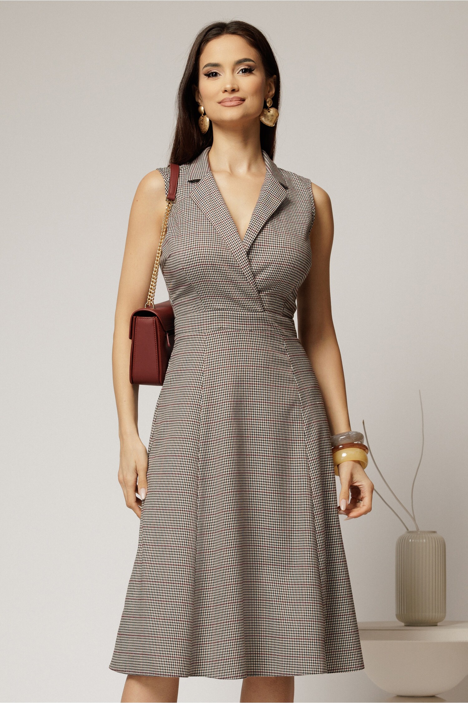 Sarafan DY Fashion Carou Bordo cu Decolteu Petrecut