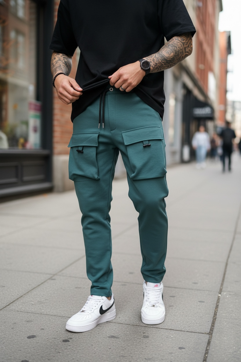 Pantaloni Trening Cargo Verzi Conici Y198