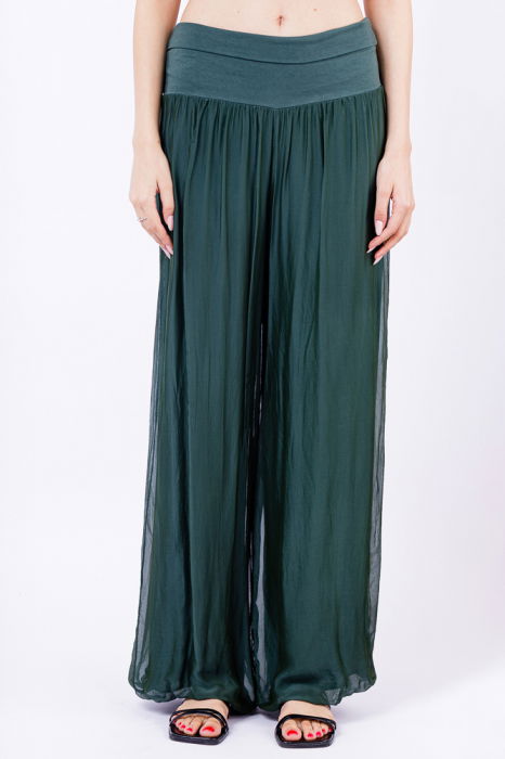 Pantaloni salvari Shopika verde mătase