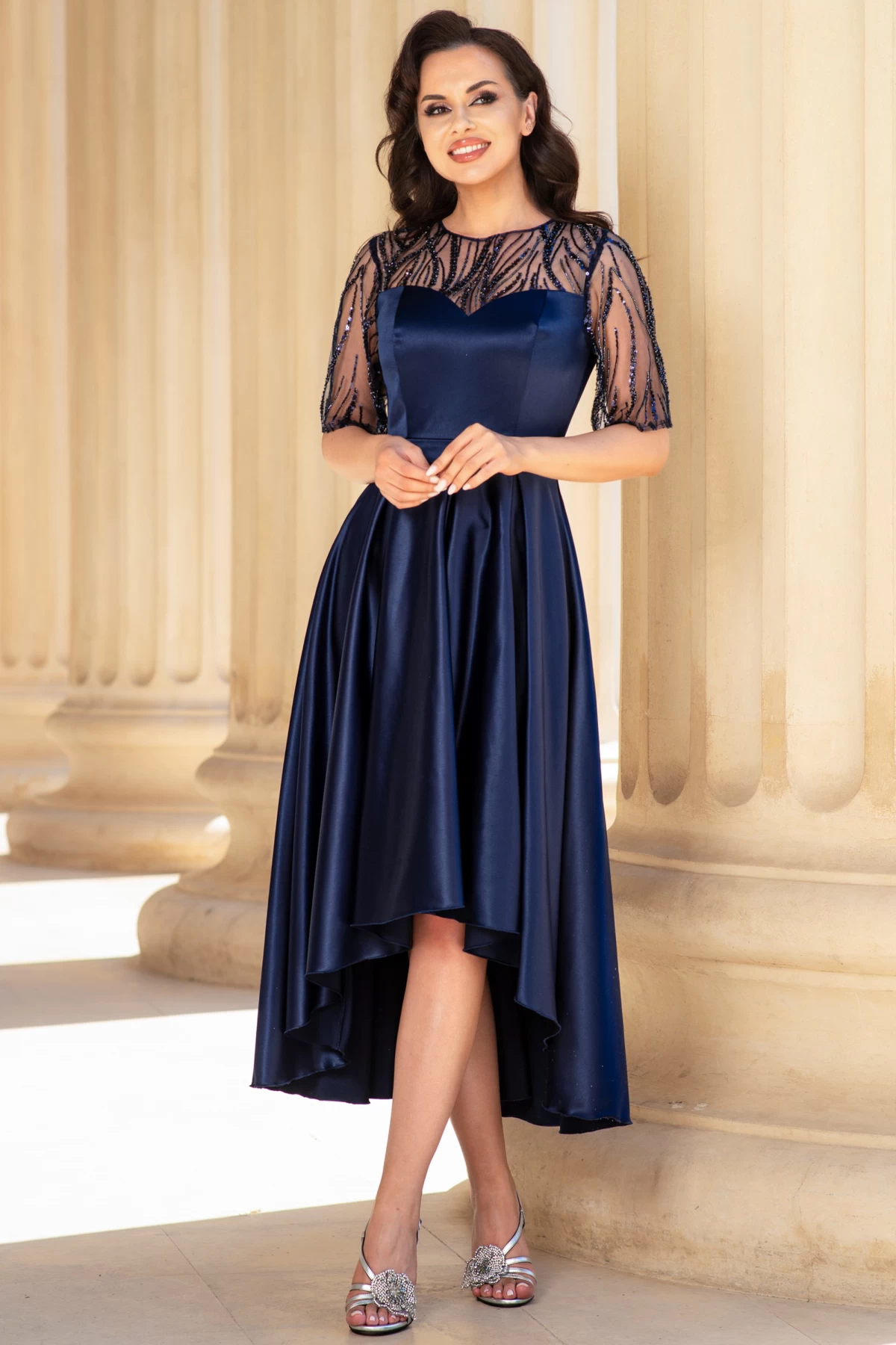 Rochie de ocazie asimetrica bleumarin Deniz
