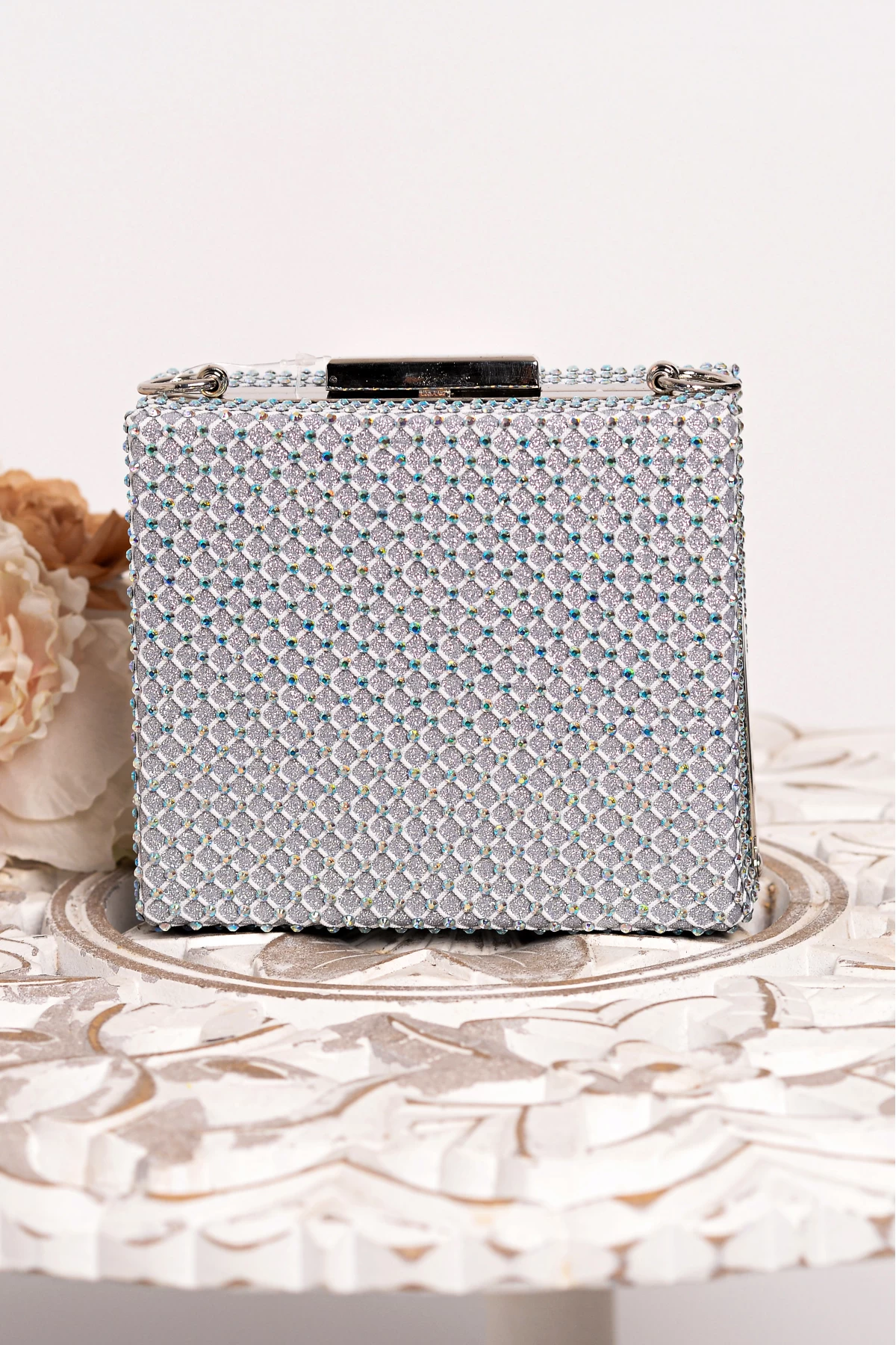 Geanta Ivonne Argintie cu Strassuri - InPuff