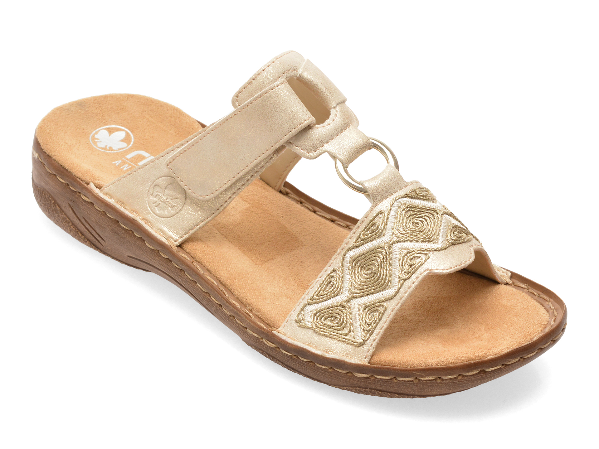 Papuci Rieker Auriu V2864, Piele Ecologica