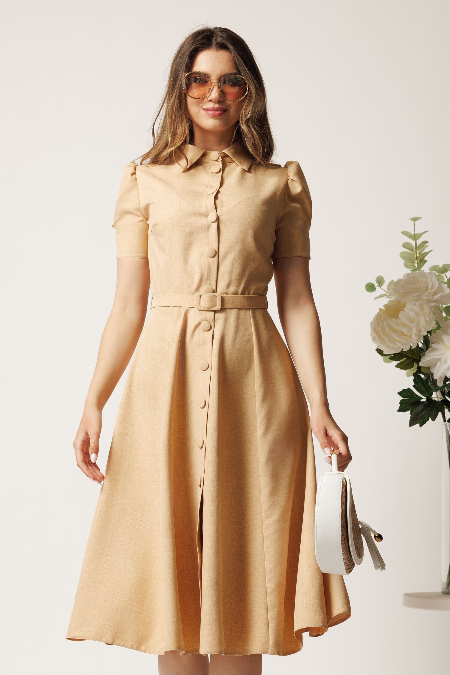 Rochie Office Bej DY Fashion cu Curea