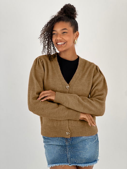 Miss Poem Cardigan Camel Decolteu V - Elegant