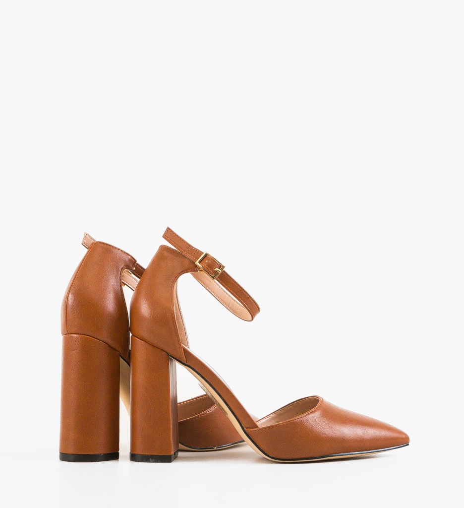 Pantofi dama Saira Camel cu toc elegant - imagine 4