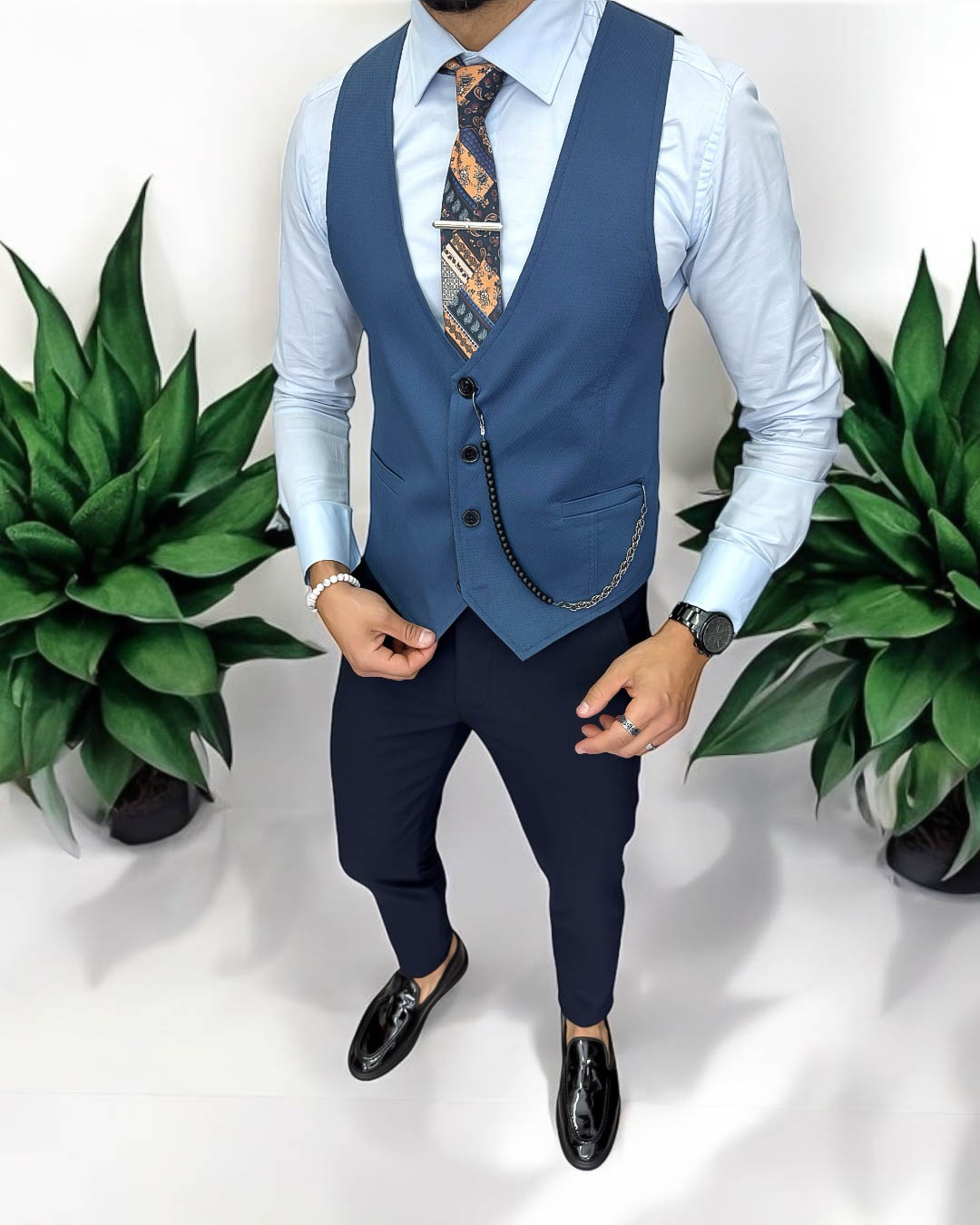 Vesta Eleganta Slim Fit Barbati Albastru