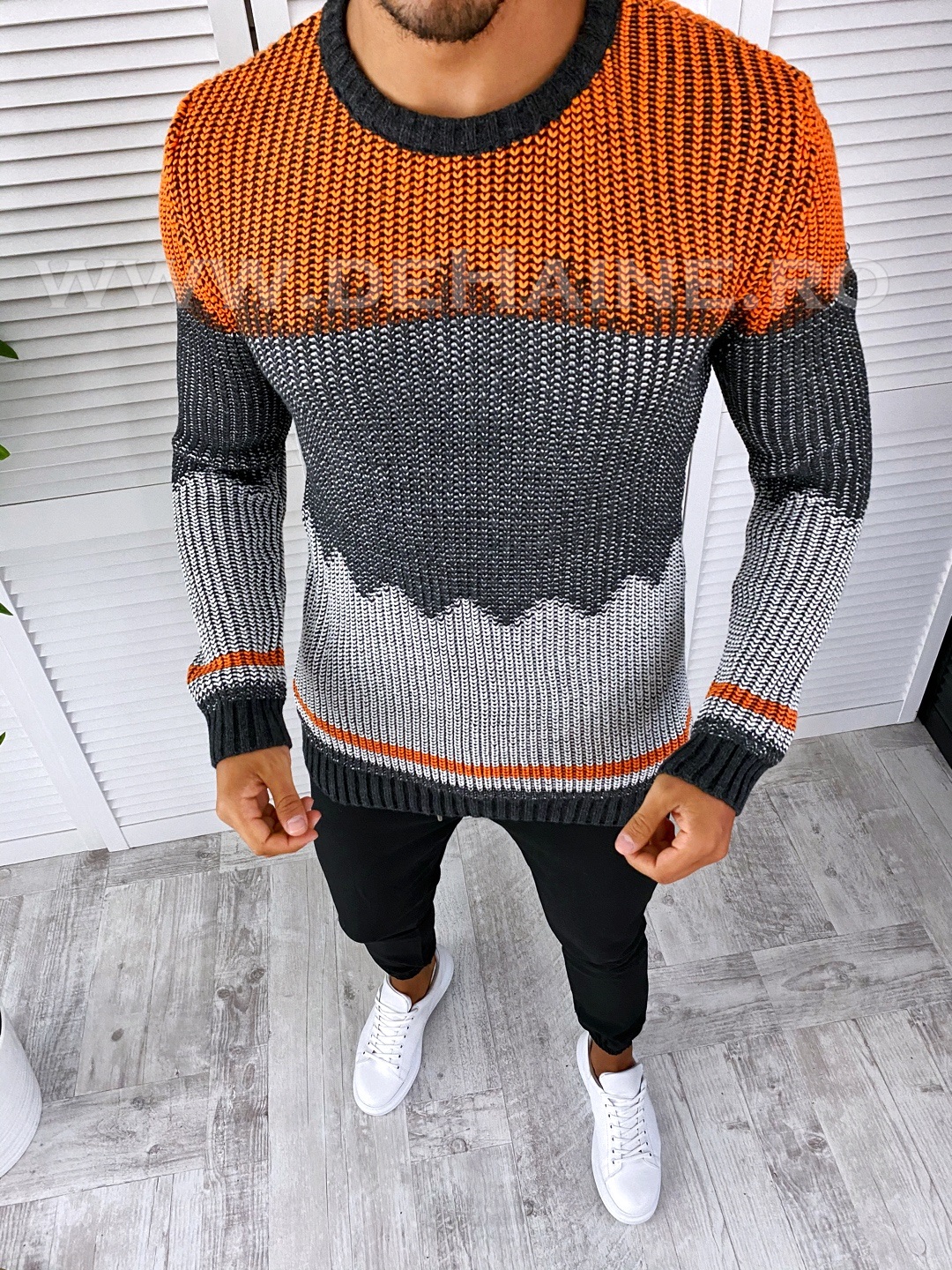 Pulover Barbati Gros Gri Slim Fit T3626