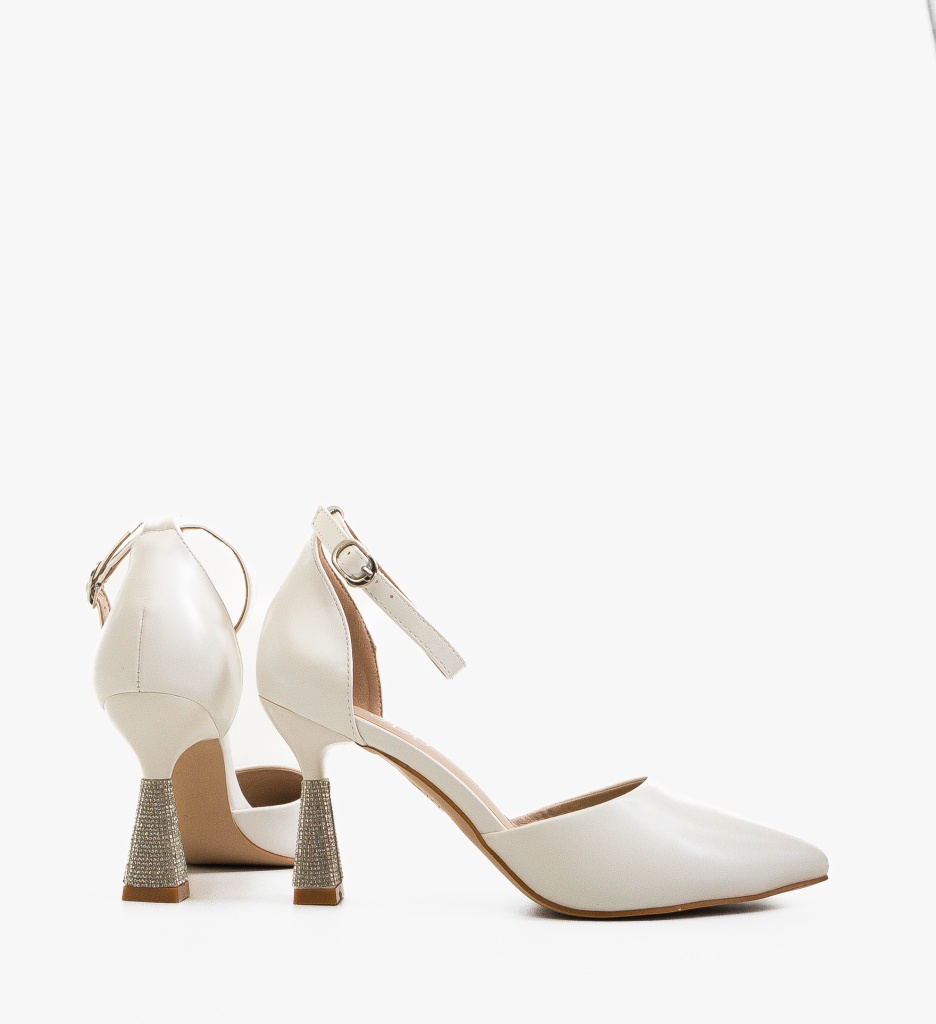Pantofi Nencia Albi cu Toc Eleganți - imagine 2