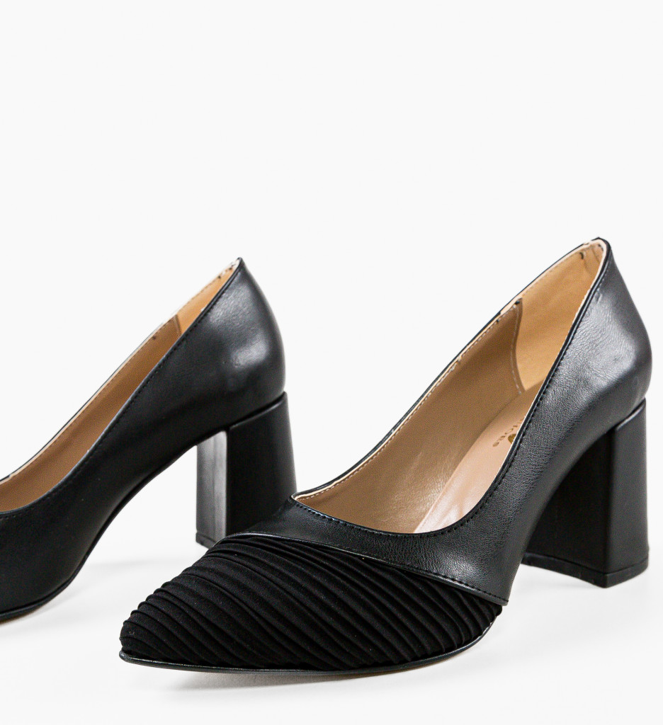 Pantofi Damande Negri Eleganți cu Toc - imagine 6