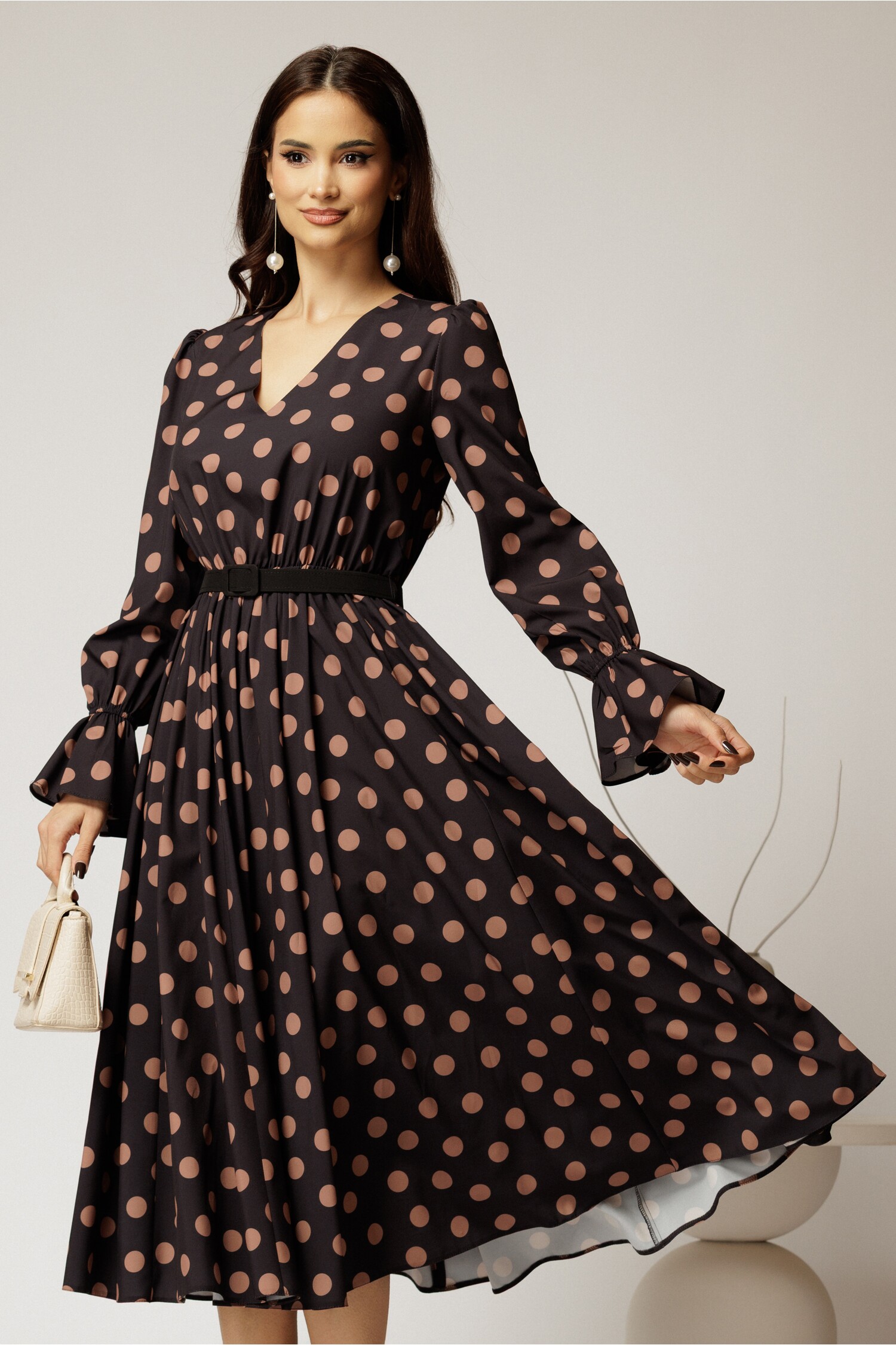 Rochie DY Fashion midi negru cu buline - Elegantă
