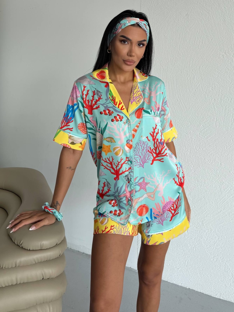 Set Pijama Dama 2 Piese Delis – Satin Mat Turcoaz - imagine 5