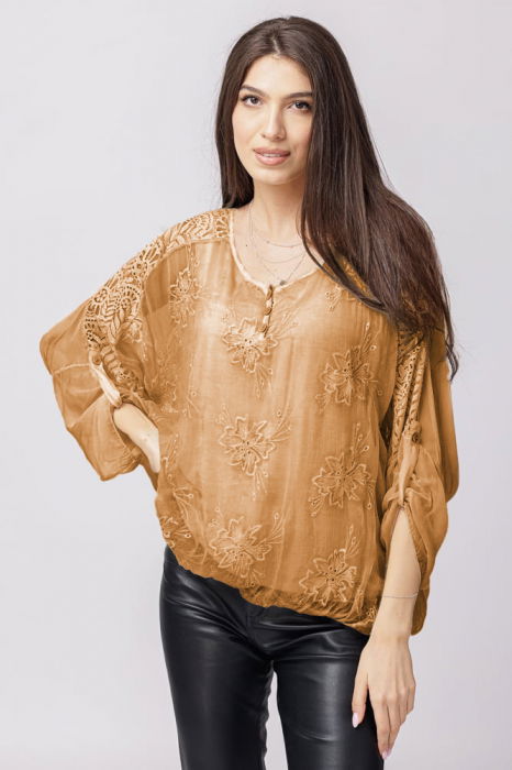Bluza Camel Mătase Shopika | Design Elegant