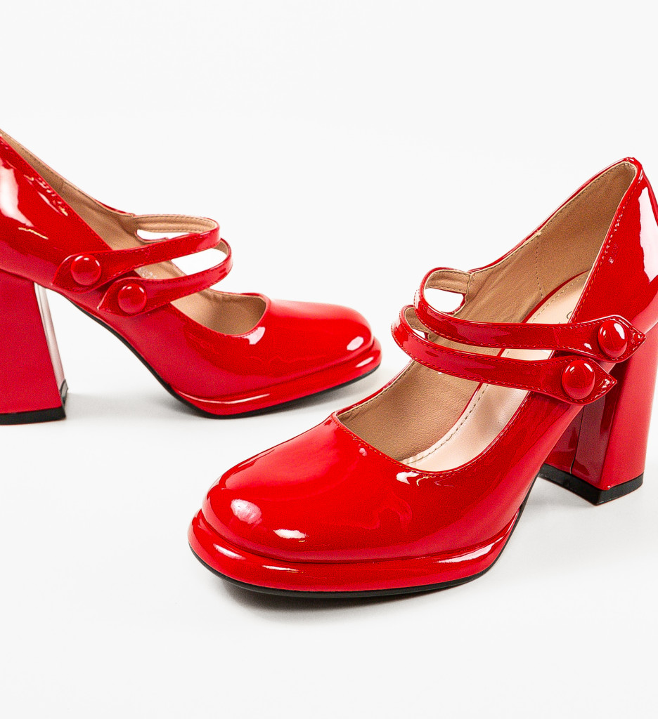 Pantofi Dama Rosii Vintage cu Toc Elegant - imagine 7