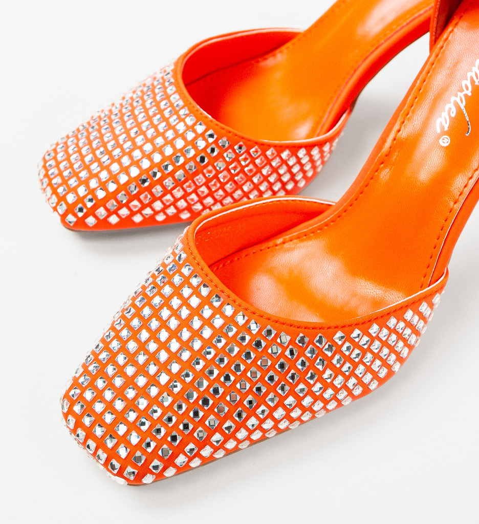 Pantofi dama Seymour portocalii cu toc elegant - imagine 7