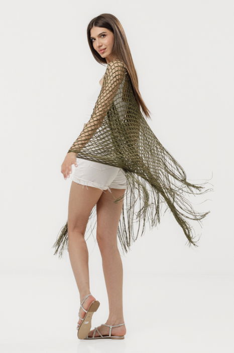 Poncho Kaki Shopika cu Fir Auriu - Stil Elegan