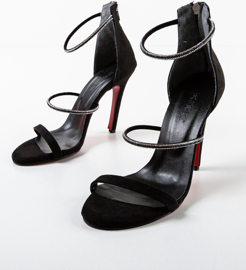 Sandale cu toc Cazak Negre Elegante - imagine 6