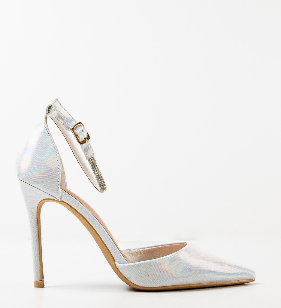 Pantofi dama Lyvya Argintii eleganti cu toc - imagine 5