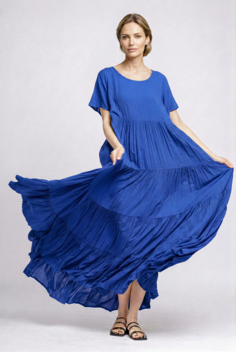 Rochie Shopika Boem Albastru Electric cu Volane